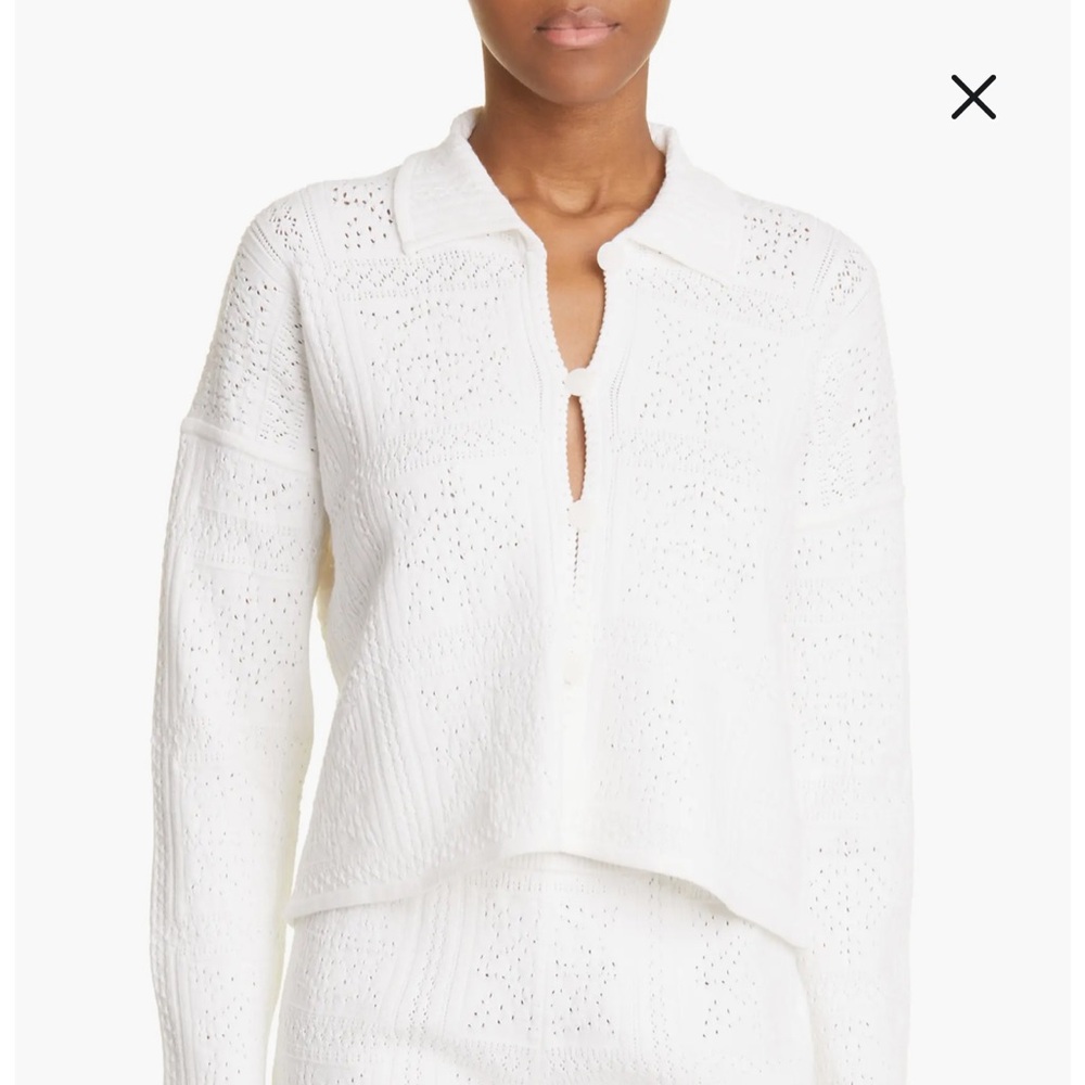 Club Monaco White Pointelle Knit Crop Cardigan Sweater Size XS